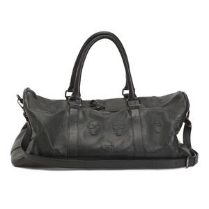 BNWT IO PELLE Embossed Skull Leather Duffle Luggage Bag - Black